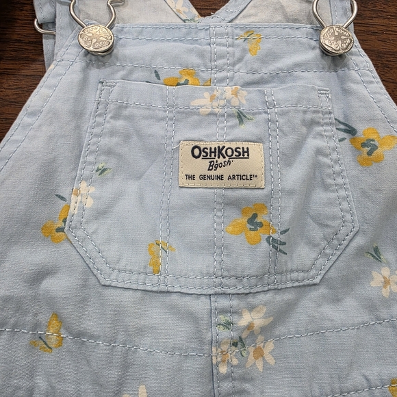 OshKosh B'gosh Light Blue Overalls with Yellow Floral Pattern - Picture 4 of 7
